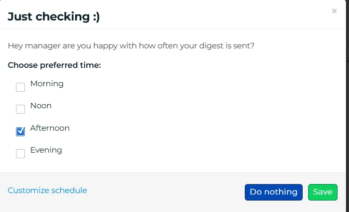 SaneBox review: digest delivery time setting with morning, noon, afternoon and evening options