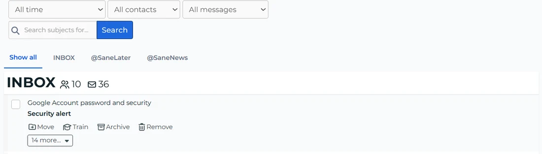 SaneBox review: web inbox with INBOX, SaneLater and SaneNews tabs