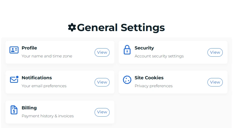 SaneBox review: General Settings with Profile, Security, Notifications, Site Cookies and Billing