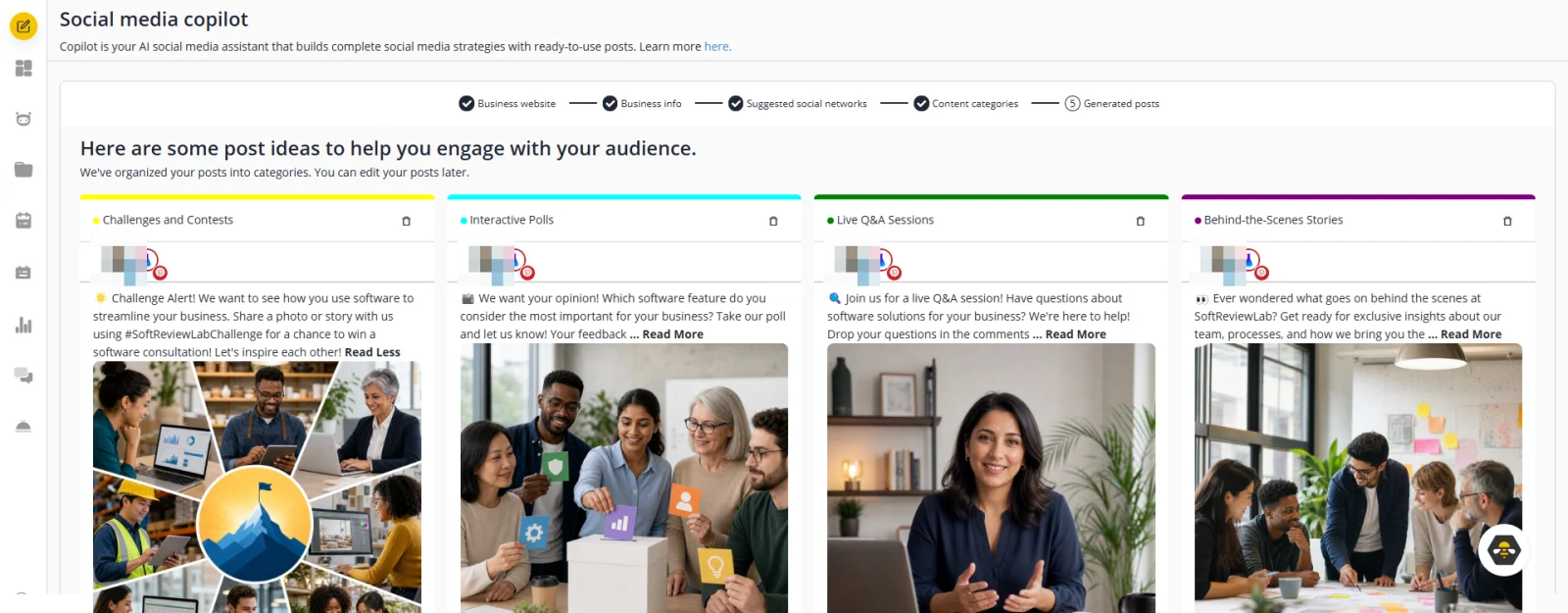 SocialBee review: posts written by AI Copilot waiting for approval